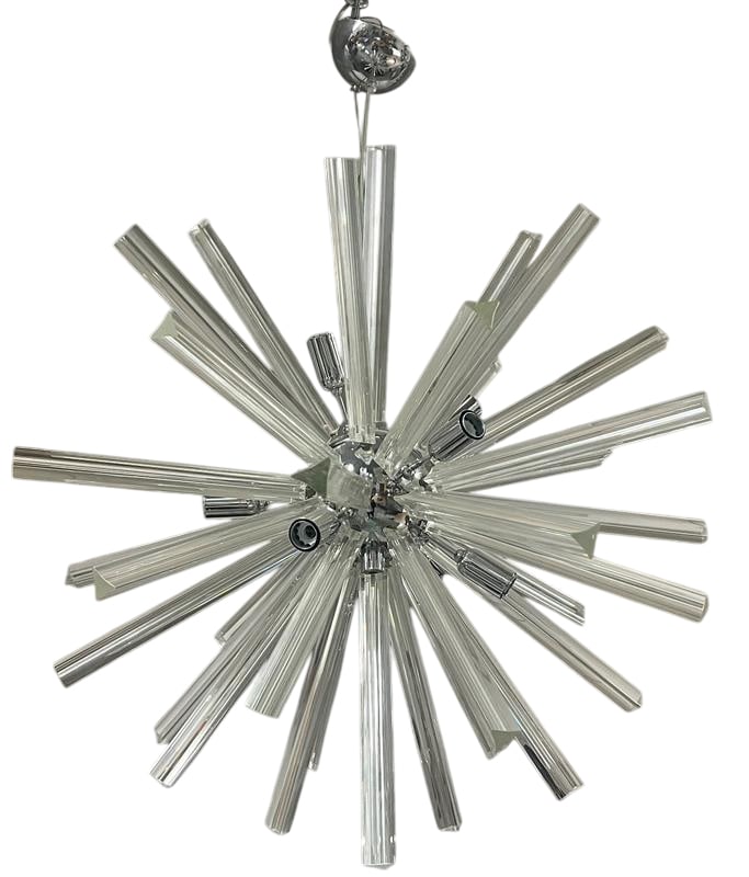 Triedi Sputnik Chandelier: Murano Crystal Triedi Chandelier New Structure, Old Glass Clear rays Not UL Certified May need rewired