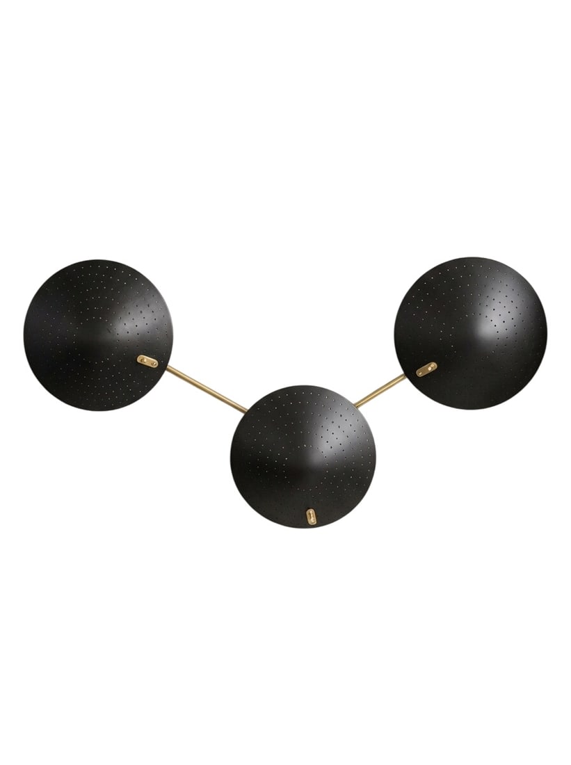 Single Sconce by Roberto Rida: A Single Limited Edition wonderful sconce made in Italy by Roberto Giulio Rida Brass structure with 3 Black Shades and light sockets Also available in ivory- see last photo