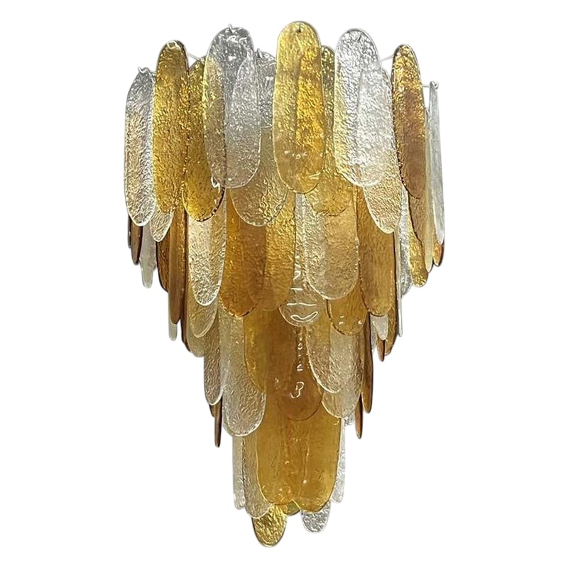 Italian Murano Chandelier: Italian Murano Chandelier 80 Pieces of Glass 10 Light Sockets Old new stock vintage mix caramel and clear textured glass, new structure. Not UL Certified