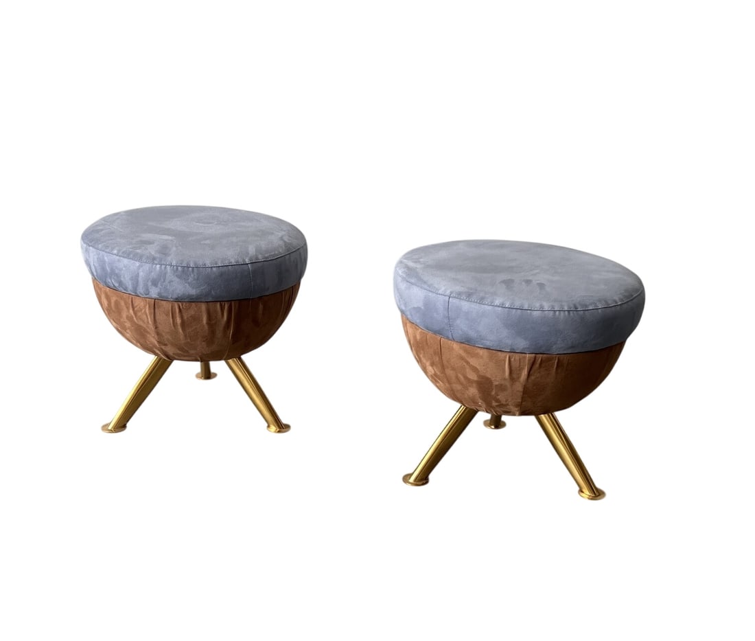 Pair of Blue and Brown Italian Small Stools (1 of 6)