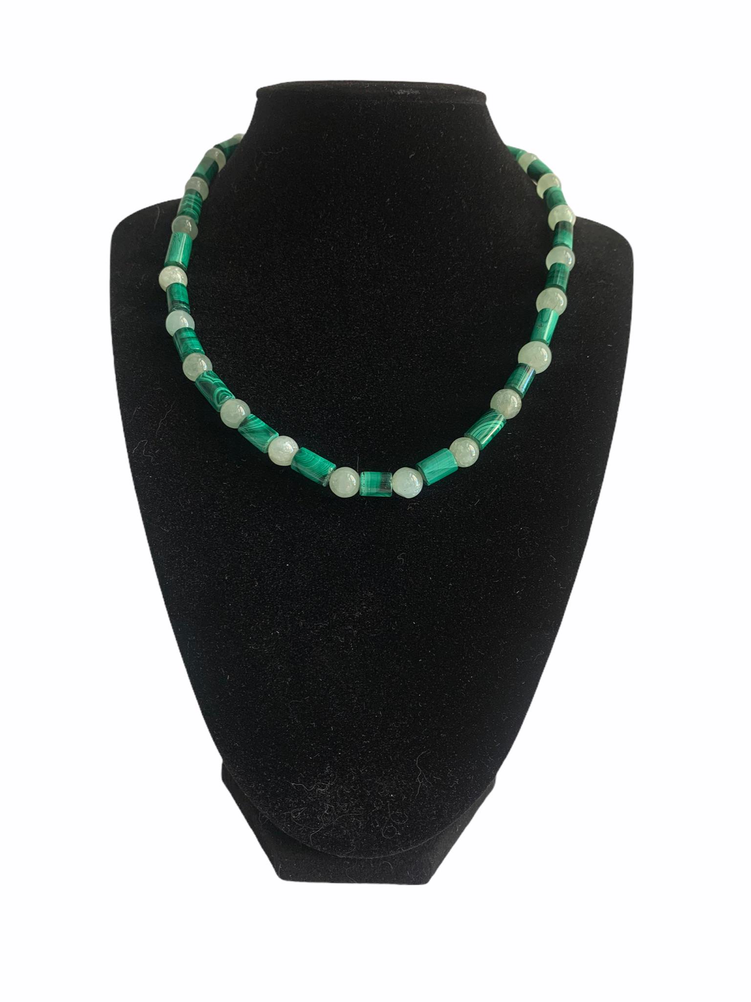 Malachite and crystal necklace: L 8"