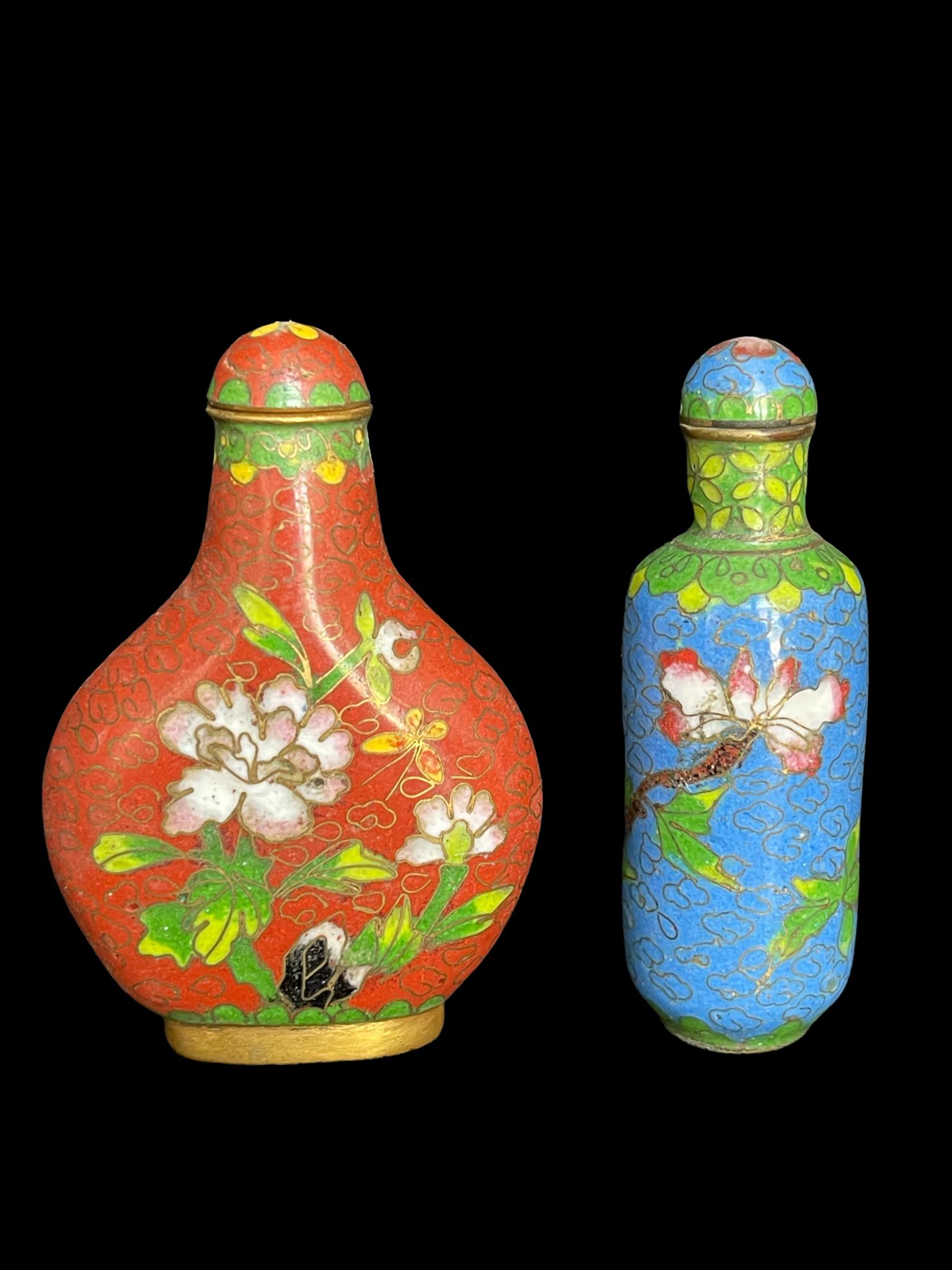 2 chinese cloisonne snuff bottle: 2 chinese cloisonne snuff bottle; cm: 6.2H