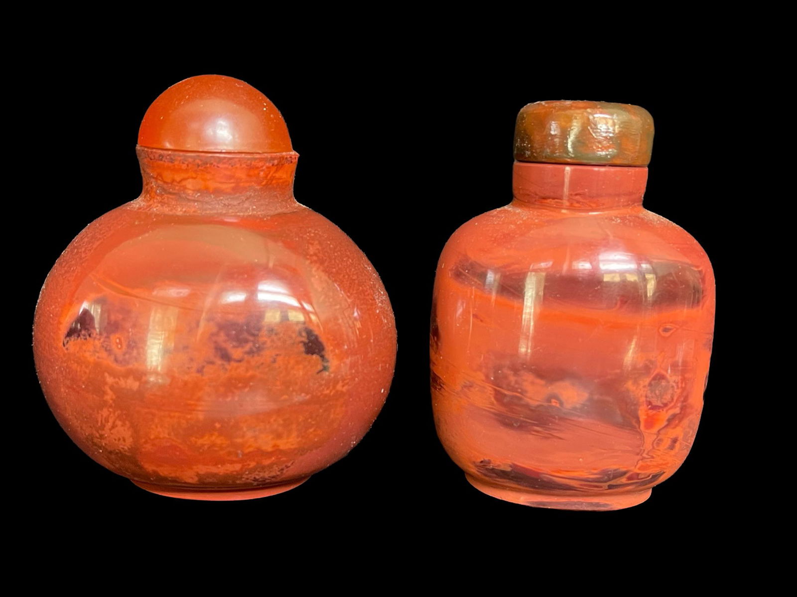 2 chinese stone like red snuff bottle (1 of 5)