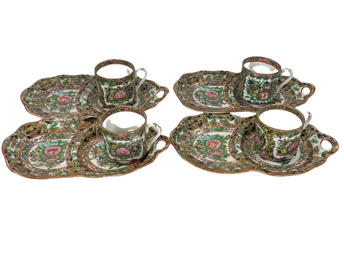 4 set of antique unusual chinese canton double handled tea set (1 of 6)