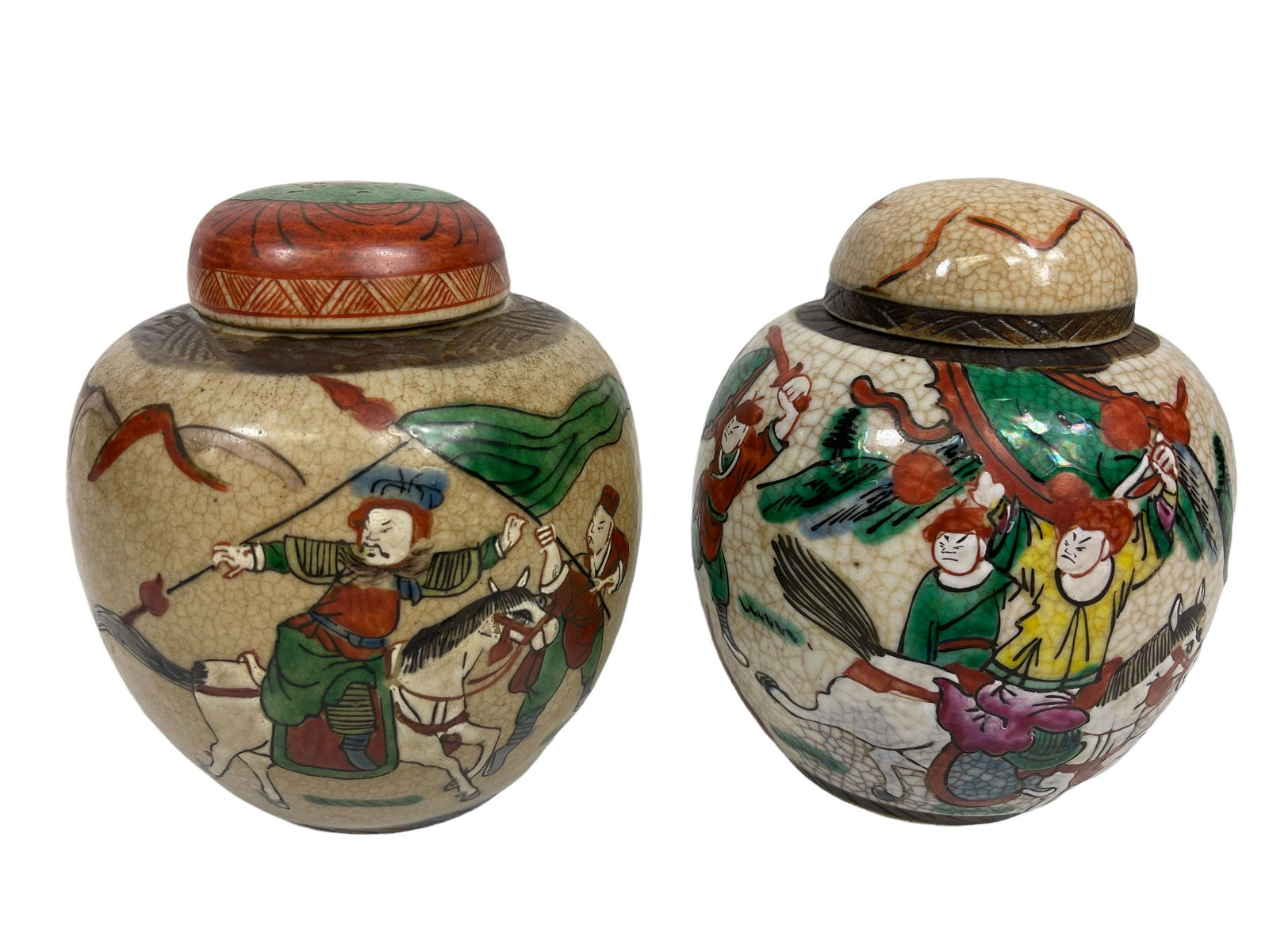 A chinese antique Qing Porcelain style character pattern war scene famille ginger jars (1 of 9)