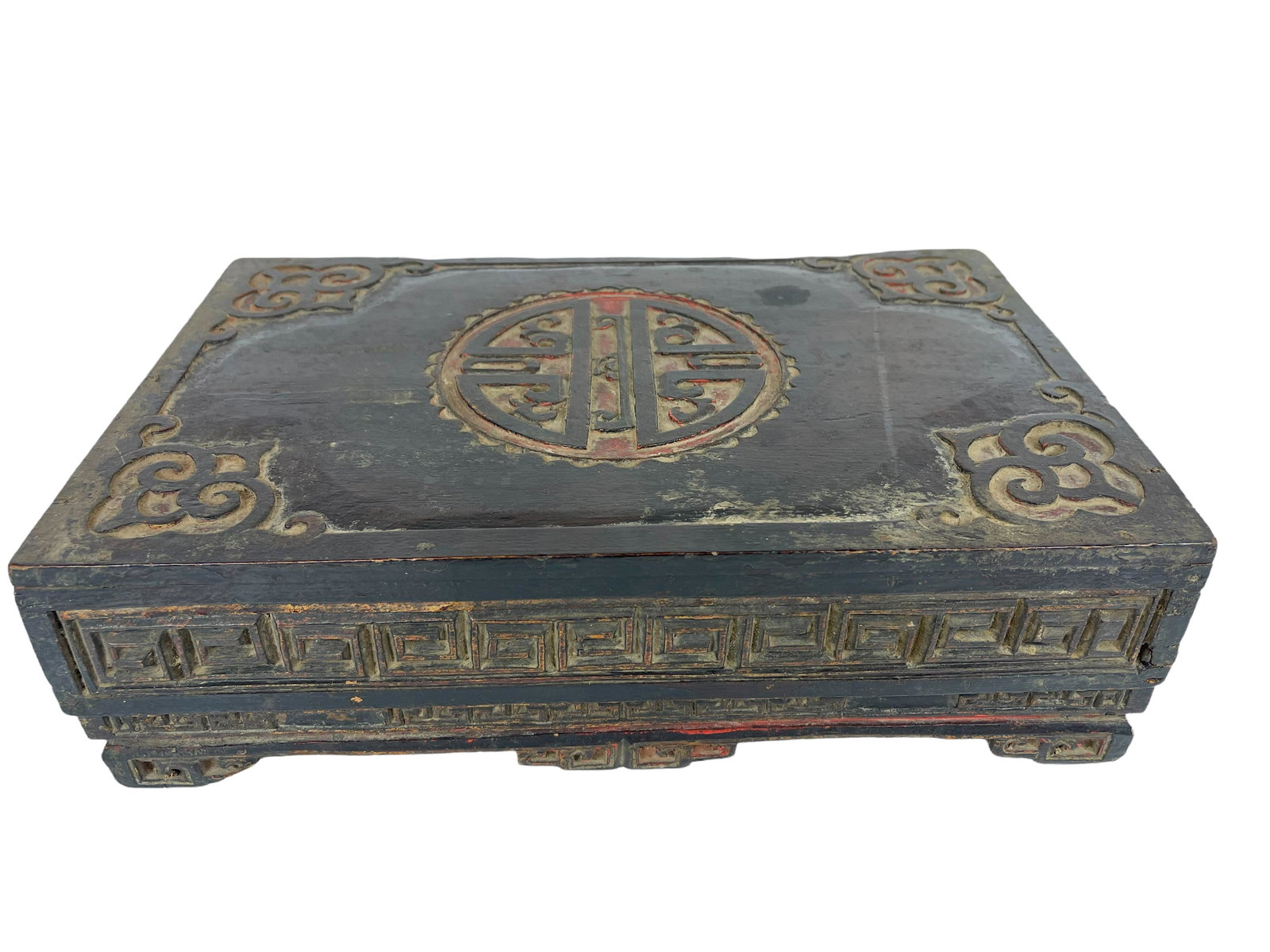 Chinese antique handmade wooden box: dated; 13.75" x 9" x 4"; signed and made by ???