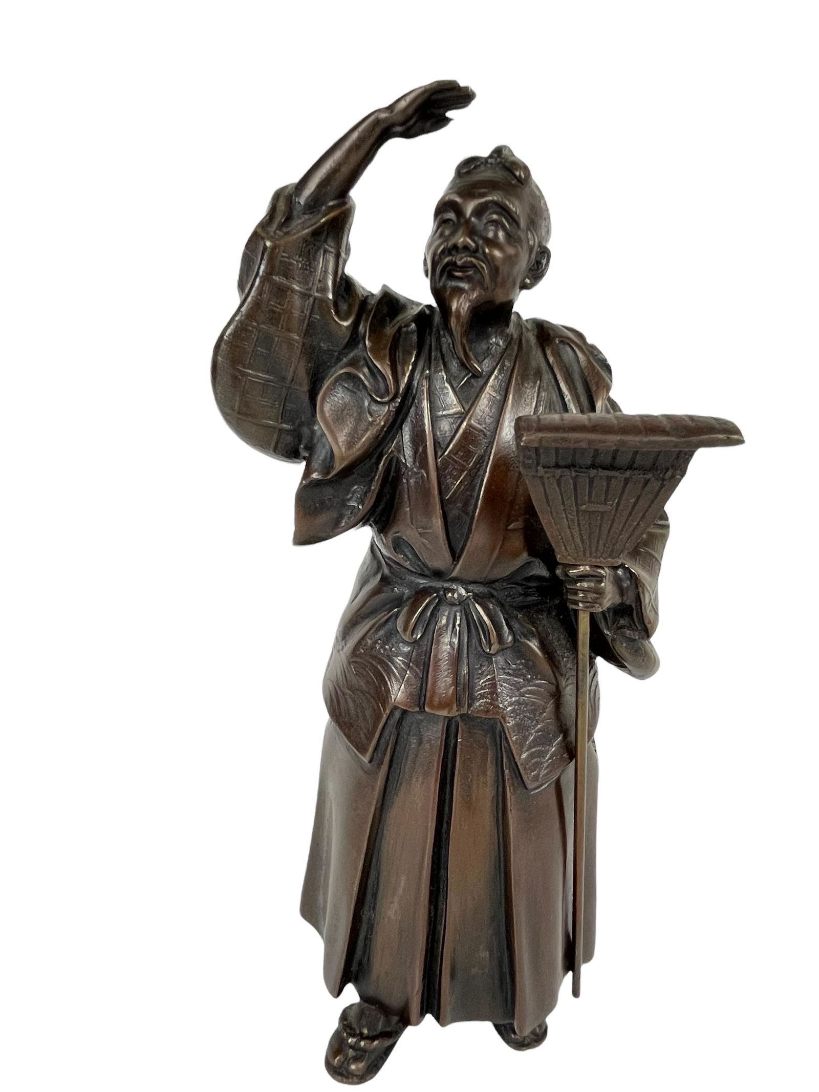 Japanese old man bronze figuring statue (1 of 9)