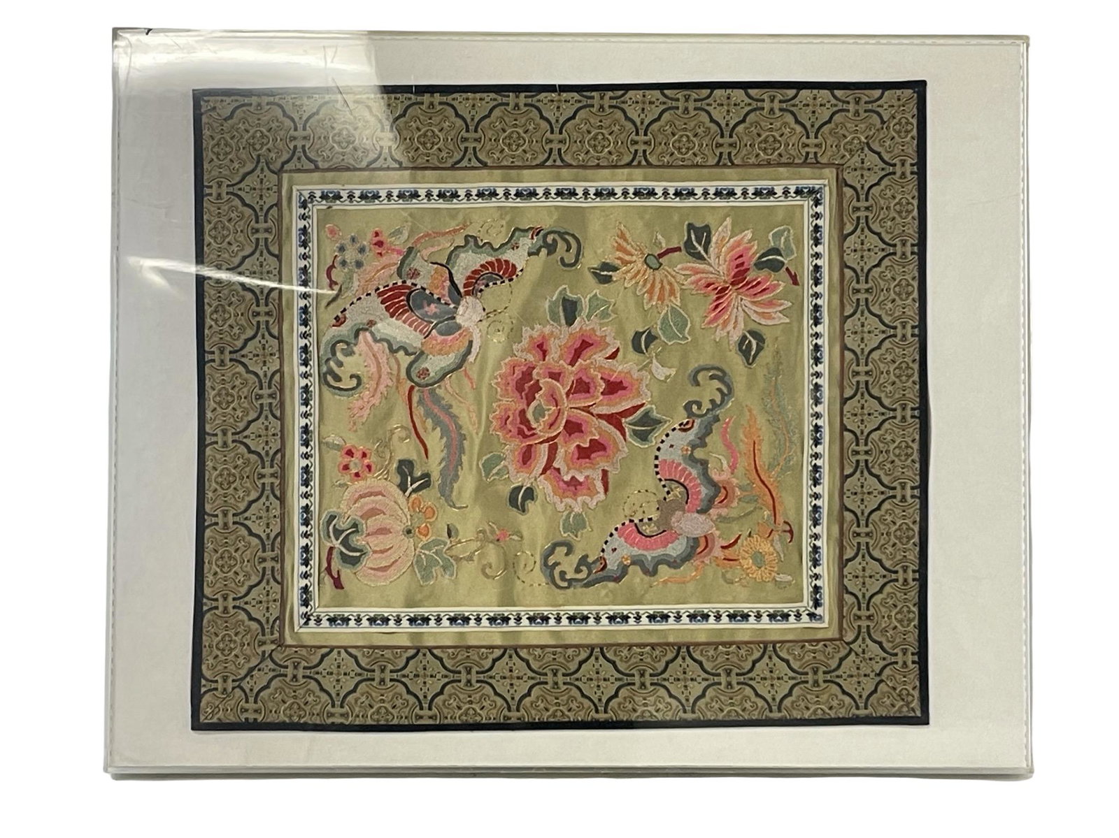 Chinese framed floral embroidery art (1 of 4)
