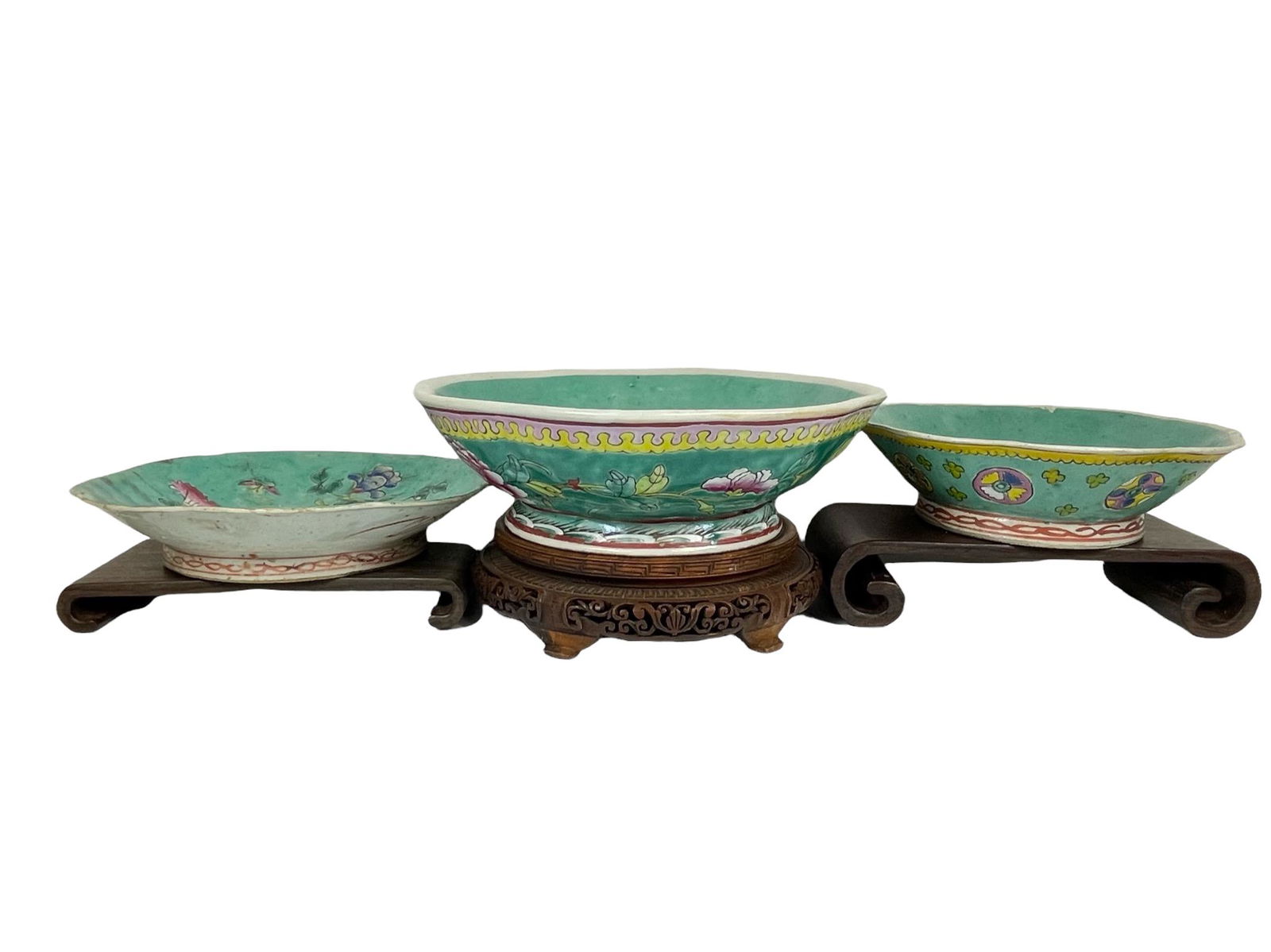 3 chinese antique green glazed turquoise procelain bowl (1 of 18)