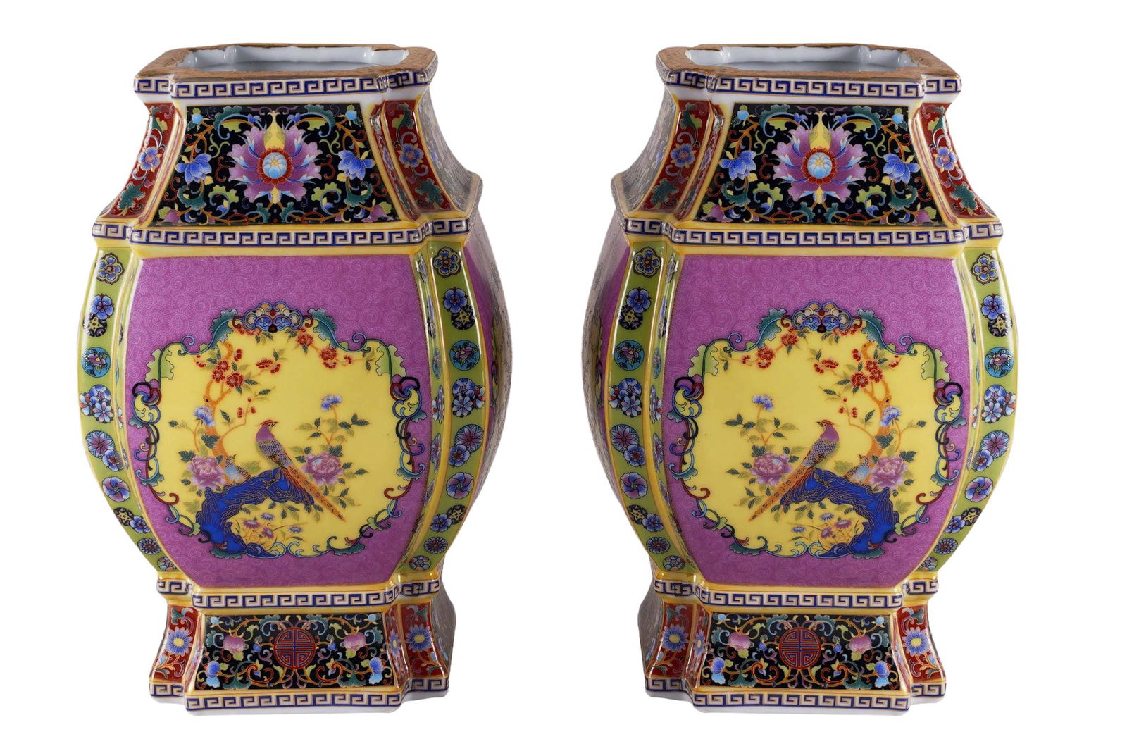 A pair of chinese enamel square shaped porcelain (1 of 5)