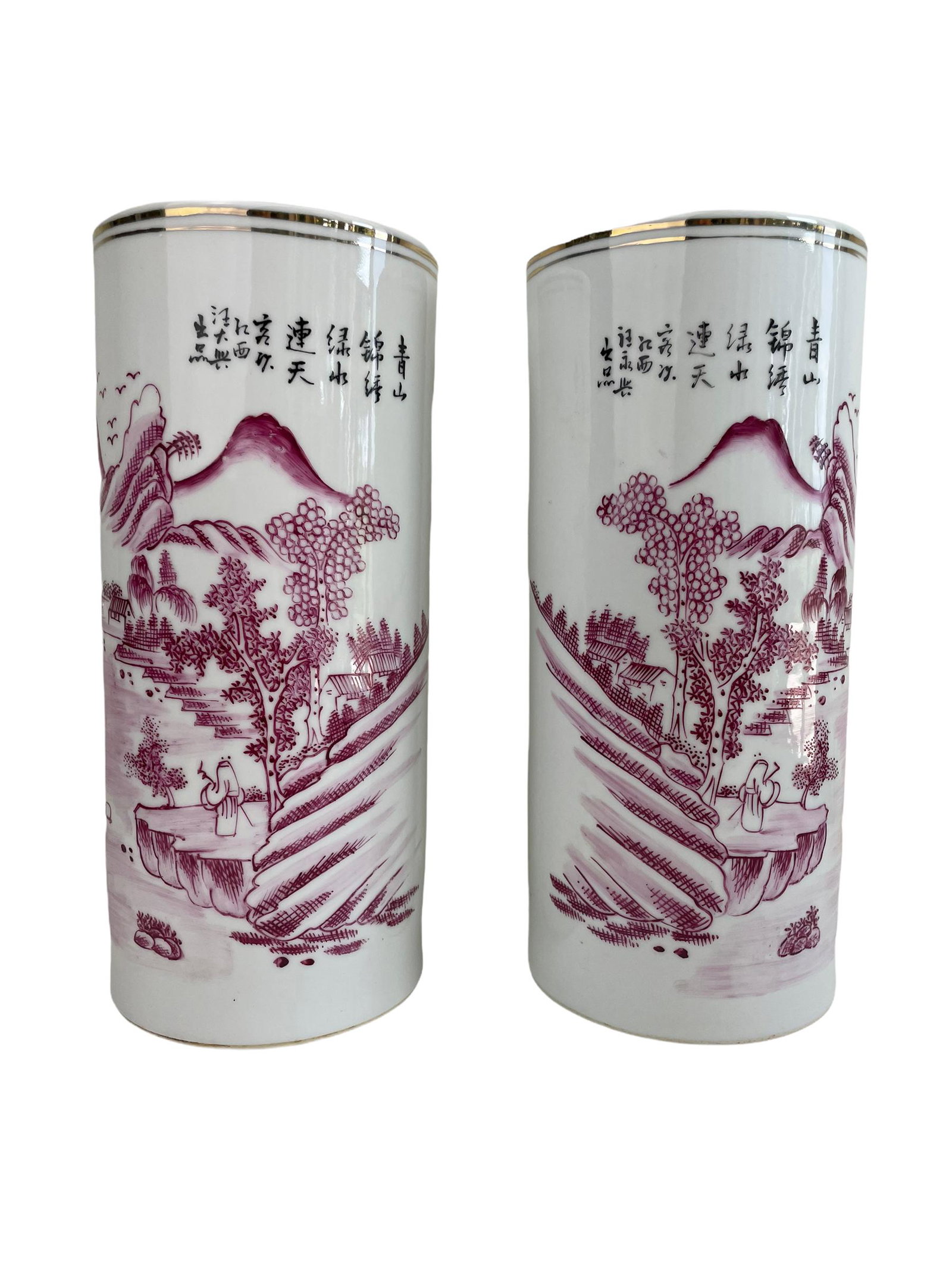 A pair of chinese red and white porcelain stand: H: 11"; pair of chinese red and white porcelain stand