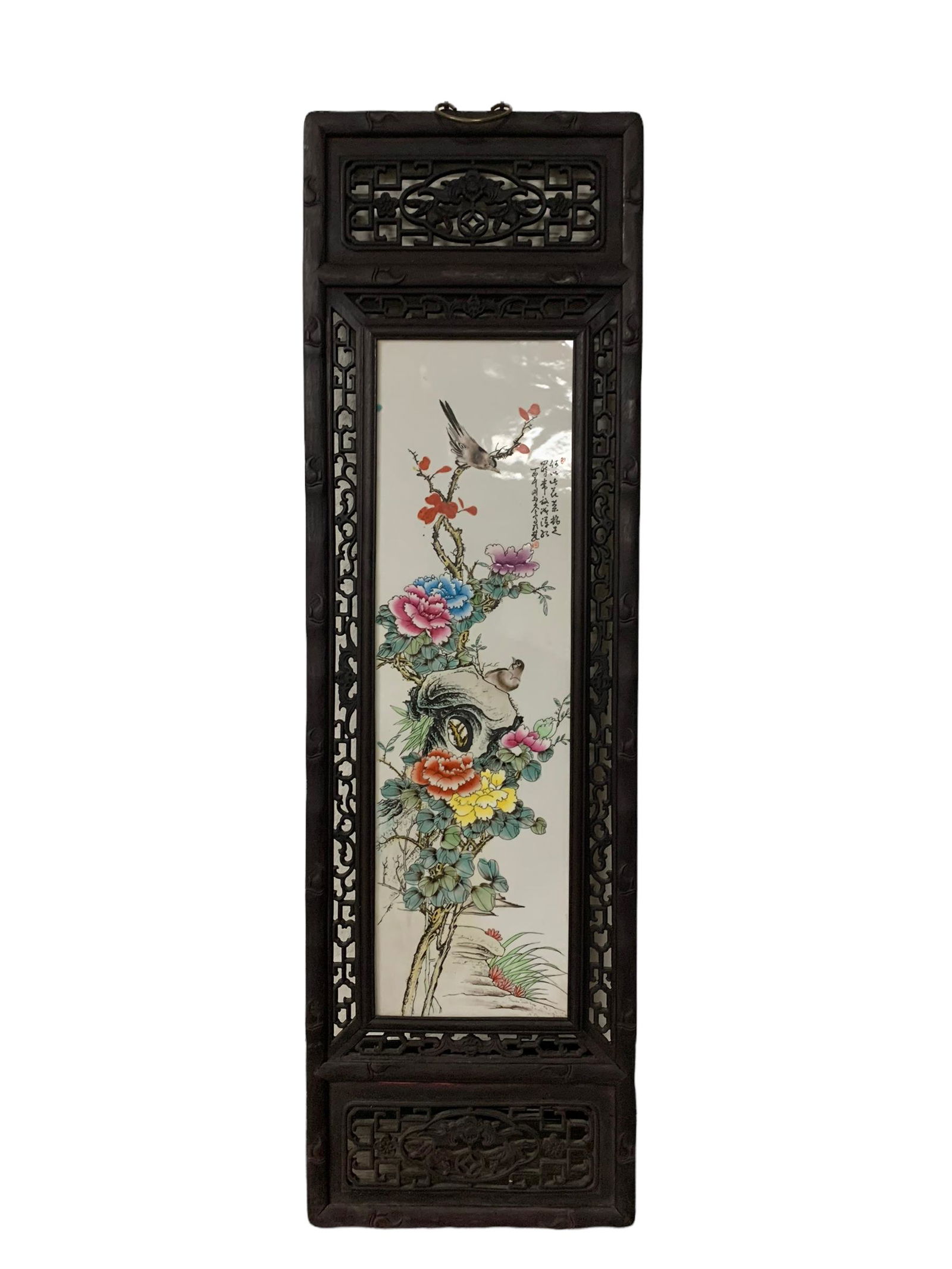 A fine chinese porcelain screen with hardwood frame (1 of 9)
