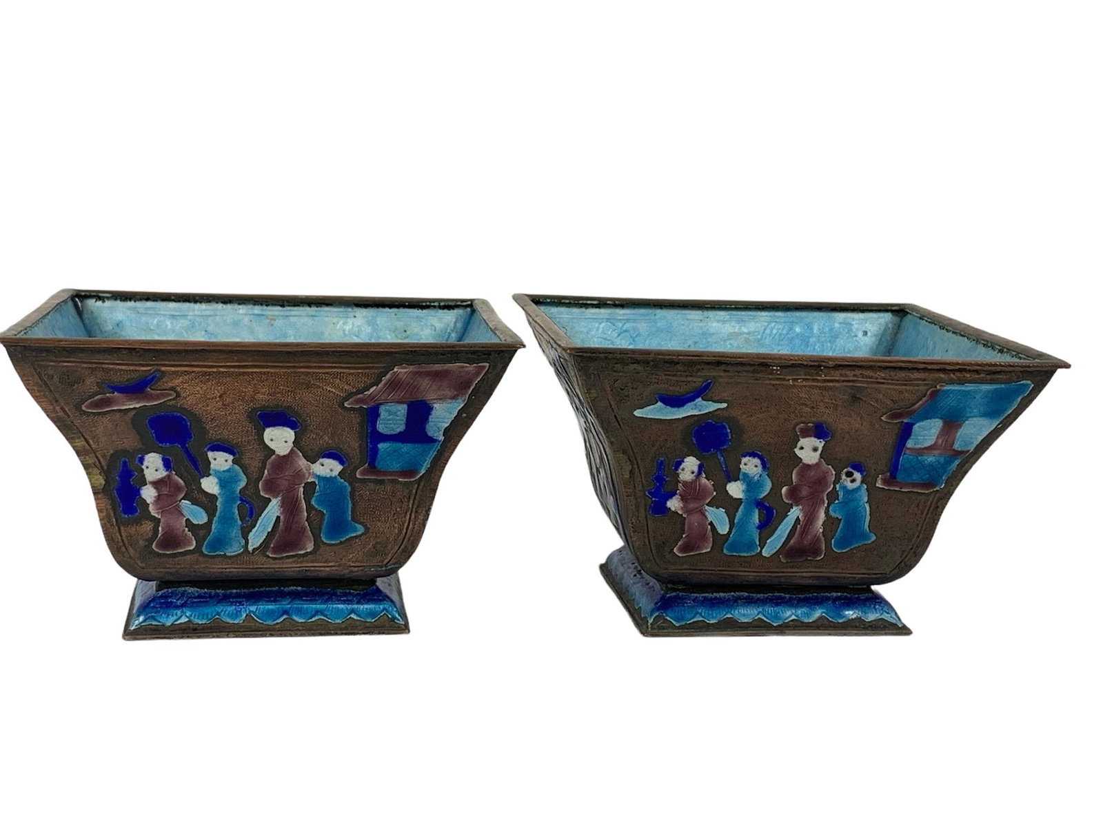 A pair of chinese enamel square vase: pair of chinese enamel square vase; H: 2.75"