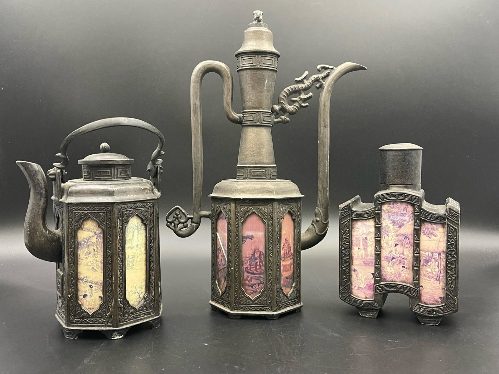 A set of chinese metal teapot and jar with drawing (1 of 19)