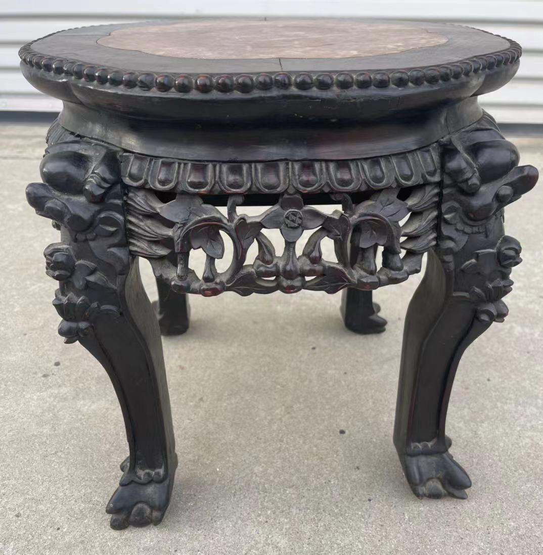 A chinese antique rosewood stool with marble inlaid (1 of 6)