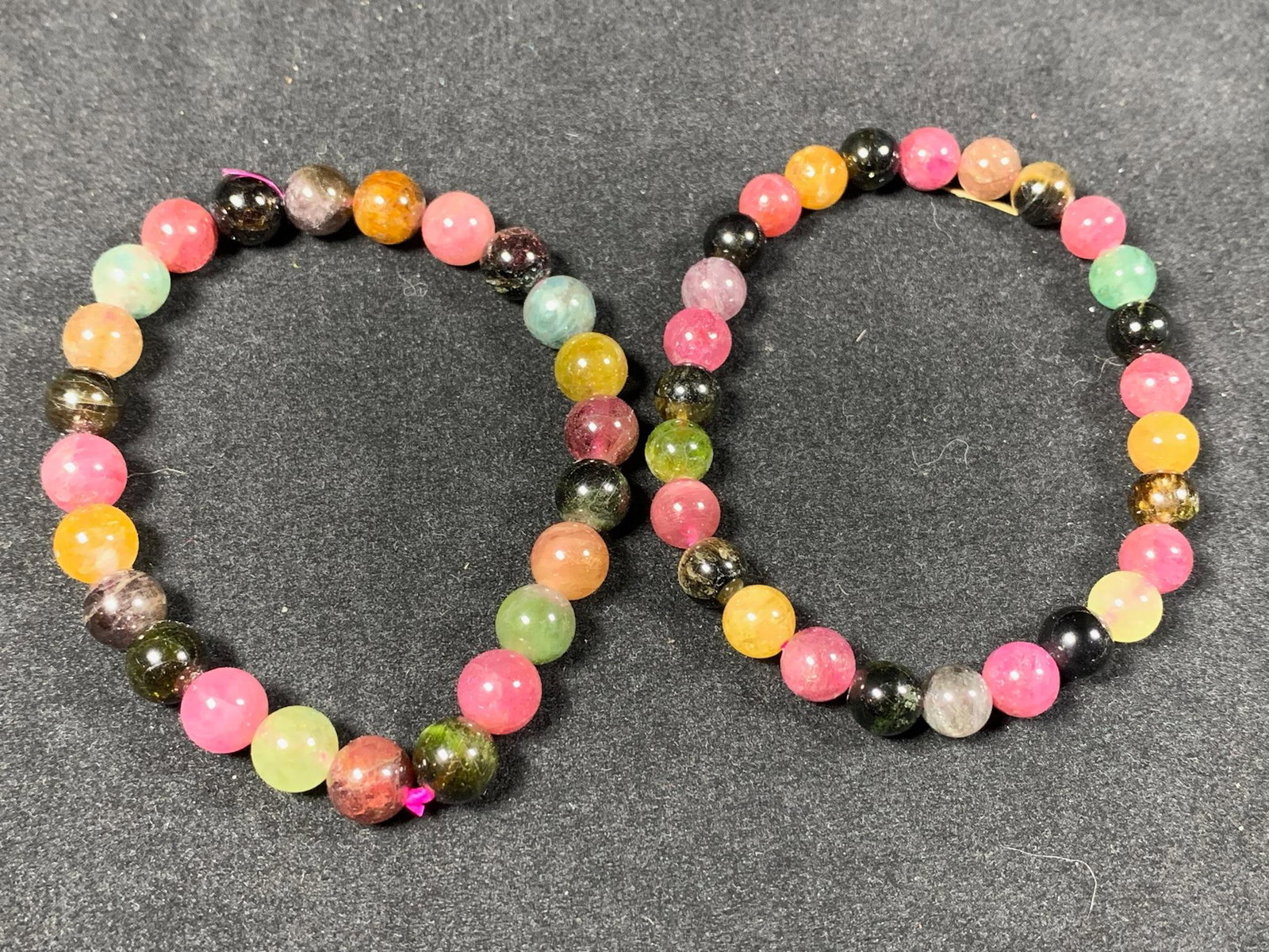 A pair of multi color tourmaline bead bracelet: pair of multi color tourmaline bead bracelet; L: 9cm