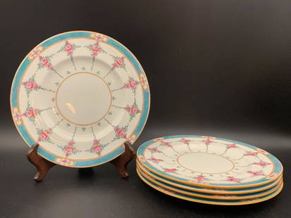 A set of antique Mintons Persian rose B838 hand painted dinner plates: set of antique Mintons Persian rose B838 hand painted dinner plates; 1910s; 9"D