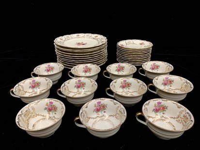 A set of 33 PCS B. Altman&Co Czechoslovakia floral theme plate and teacup: set of B. Altman&Co Czechoslovakia floral theme plate and teacup; golden bordered; 8.6"D 5.6D; cup: 2.2"H