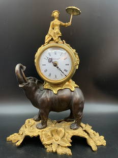 A beautiful Imperial bronze mounted figure and elephant clock: beautiful Imperial bronze mounted figure and elephant clock; H: 15"H