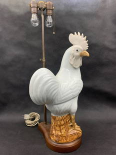 A unique chinese antique white glazed porcelain rooster made as lamp: unique chinese antique white glazed porcelain rooster made as lamp; 17"H