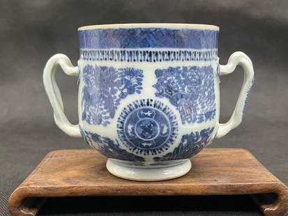 Beautiful Chinese antique blue and white porcelain cup: beautiful chinese antique blue and white porcelain cup; H; 4.5"