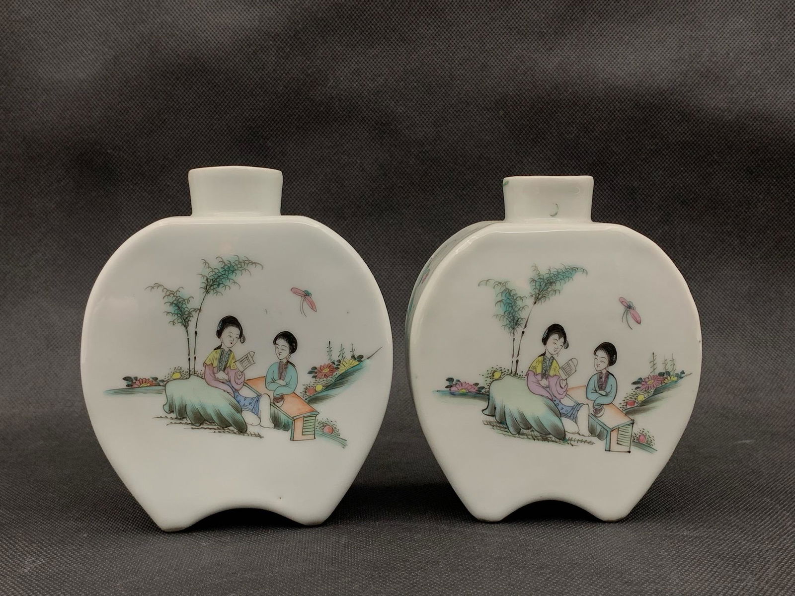A pair of chinese antique "qianjiang" tea cans produced by Huacha Company in the republic of china: pair of chinese antique "qianjiang" porcelain tea cans ; H: 5.2"