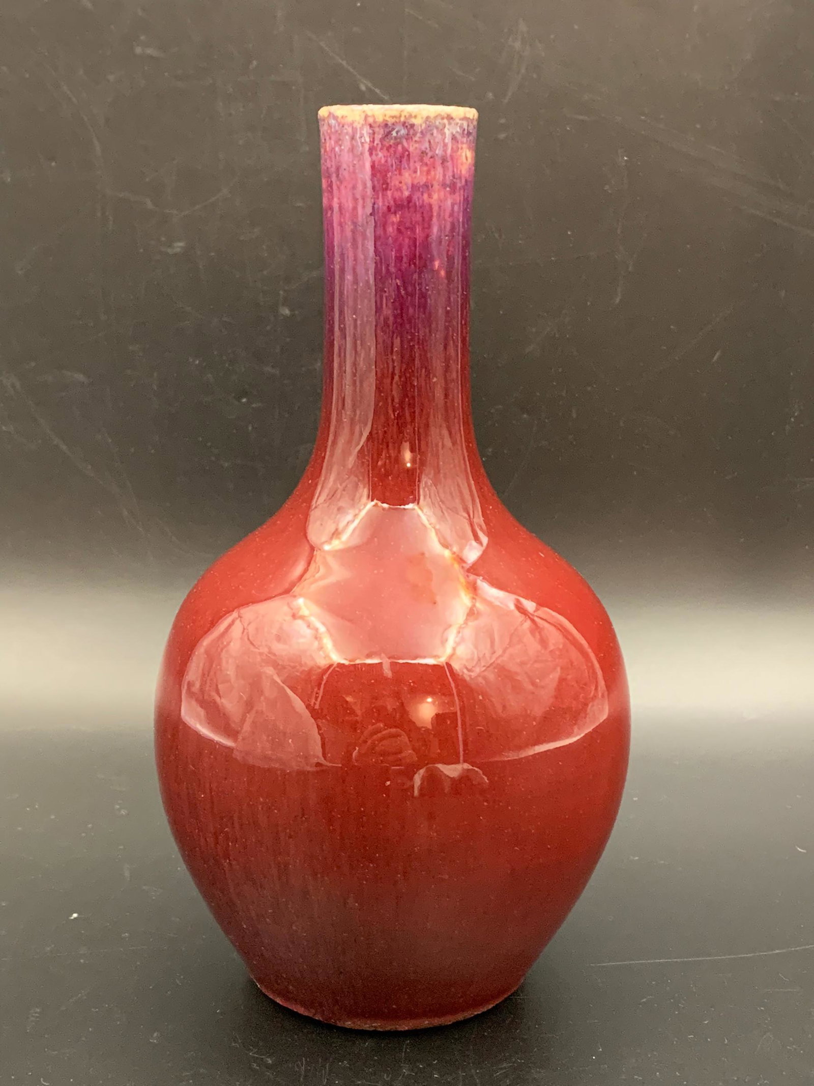 A fine chinese antique red glazed porcelain vase: fine chinese antique red glazed porcelain vase; H: 9"