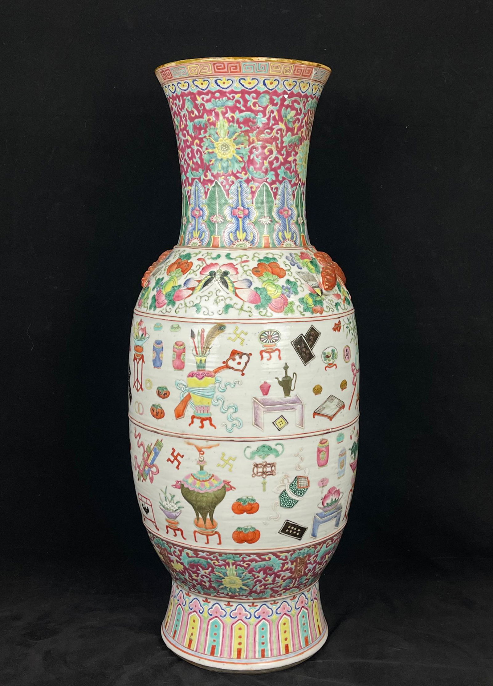 Important large chinese antique famille rose turquoise glazed porcelain vase (1 of 8)