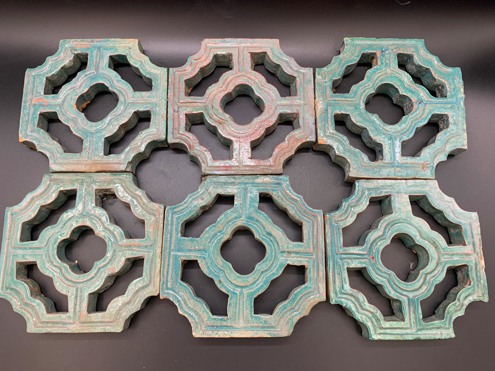 6 vintage porcelain tiles: 6”x6”