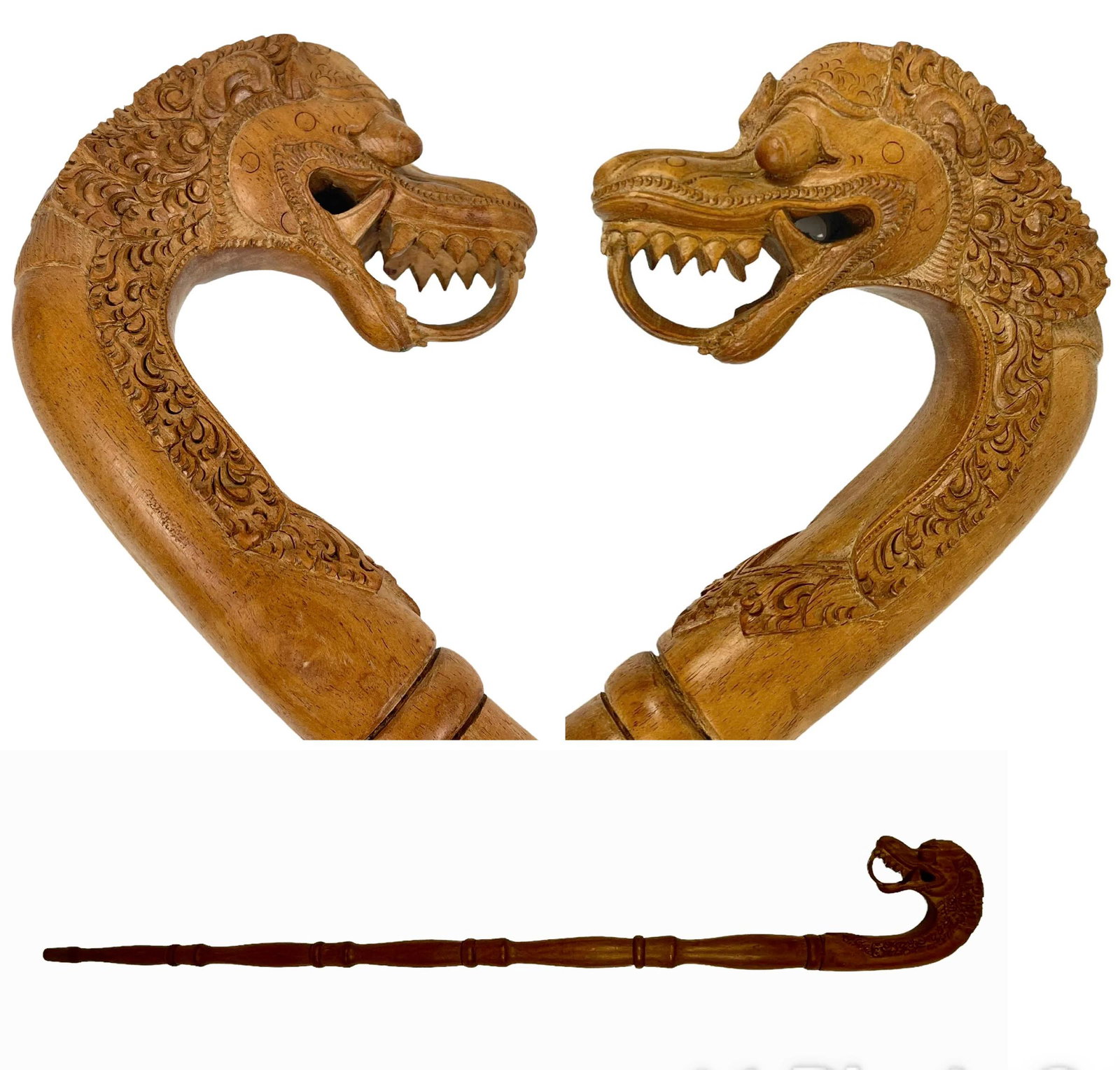 One Chinese rosewood carved dragon carved cane: 32"H