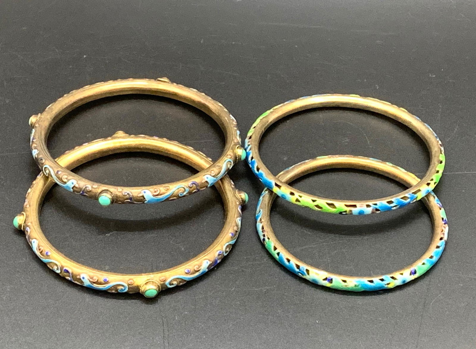 Fine chinese antique cloisonne bangle with turquoise (1 of 7)