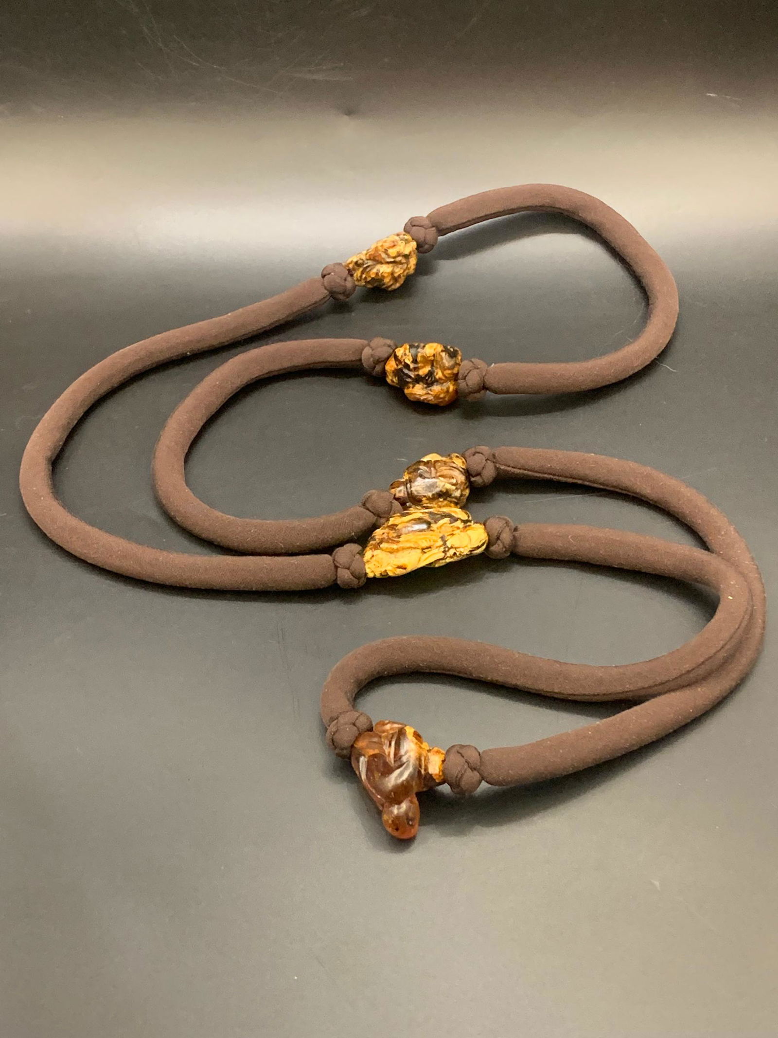 Unique amber carved pendant string necklace (1 of 4)