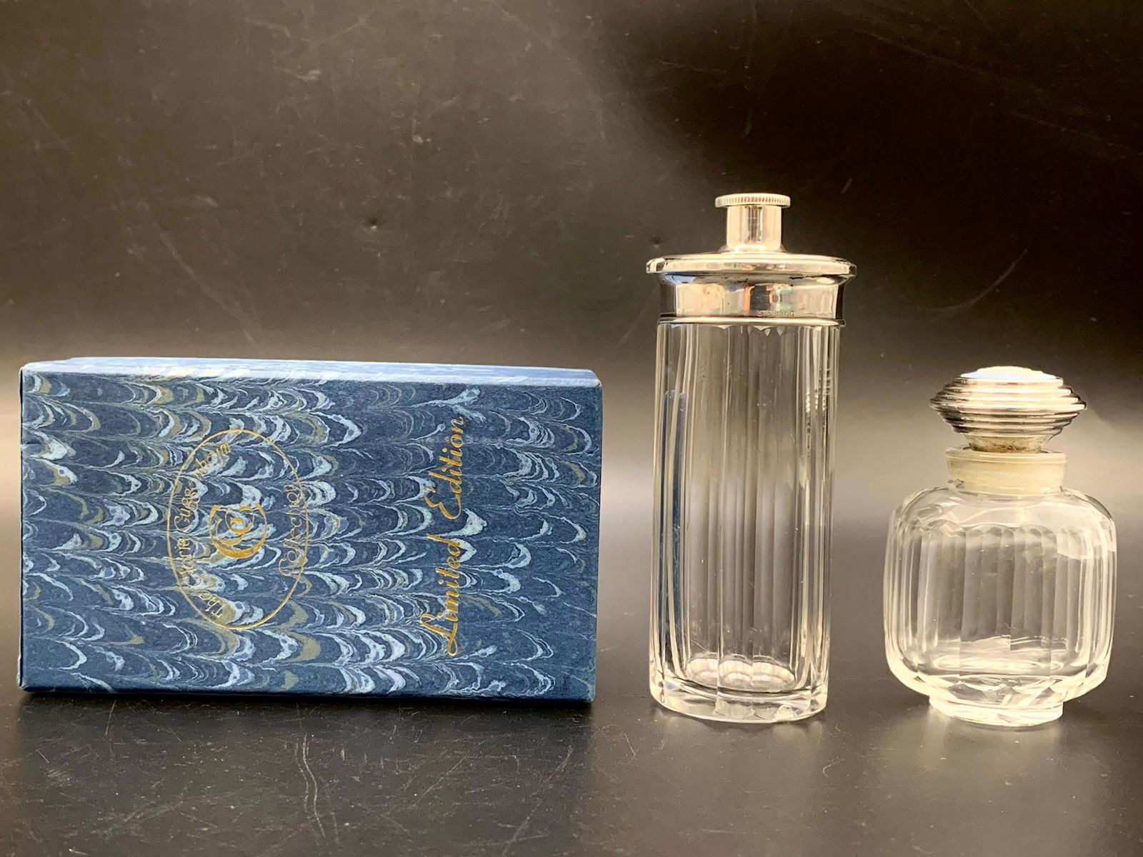 2 fine perfume bottles with sterling silver lids (1 of 6)