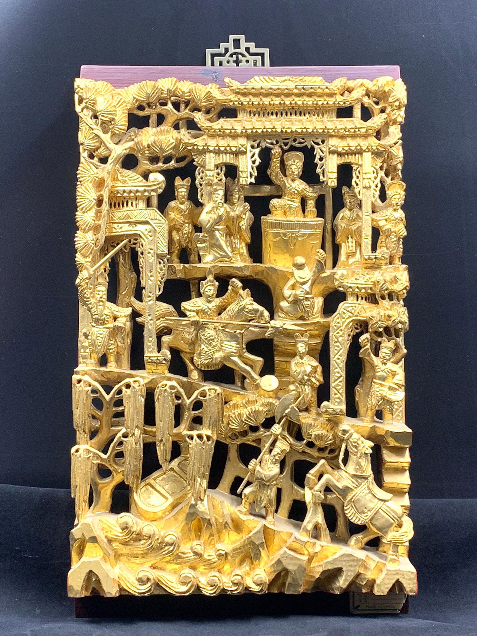 Fine chinese gold gilded wooden carved character scene wall art (1 of 6)