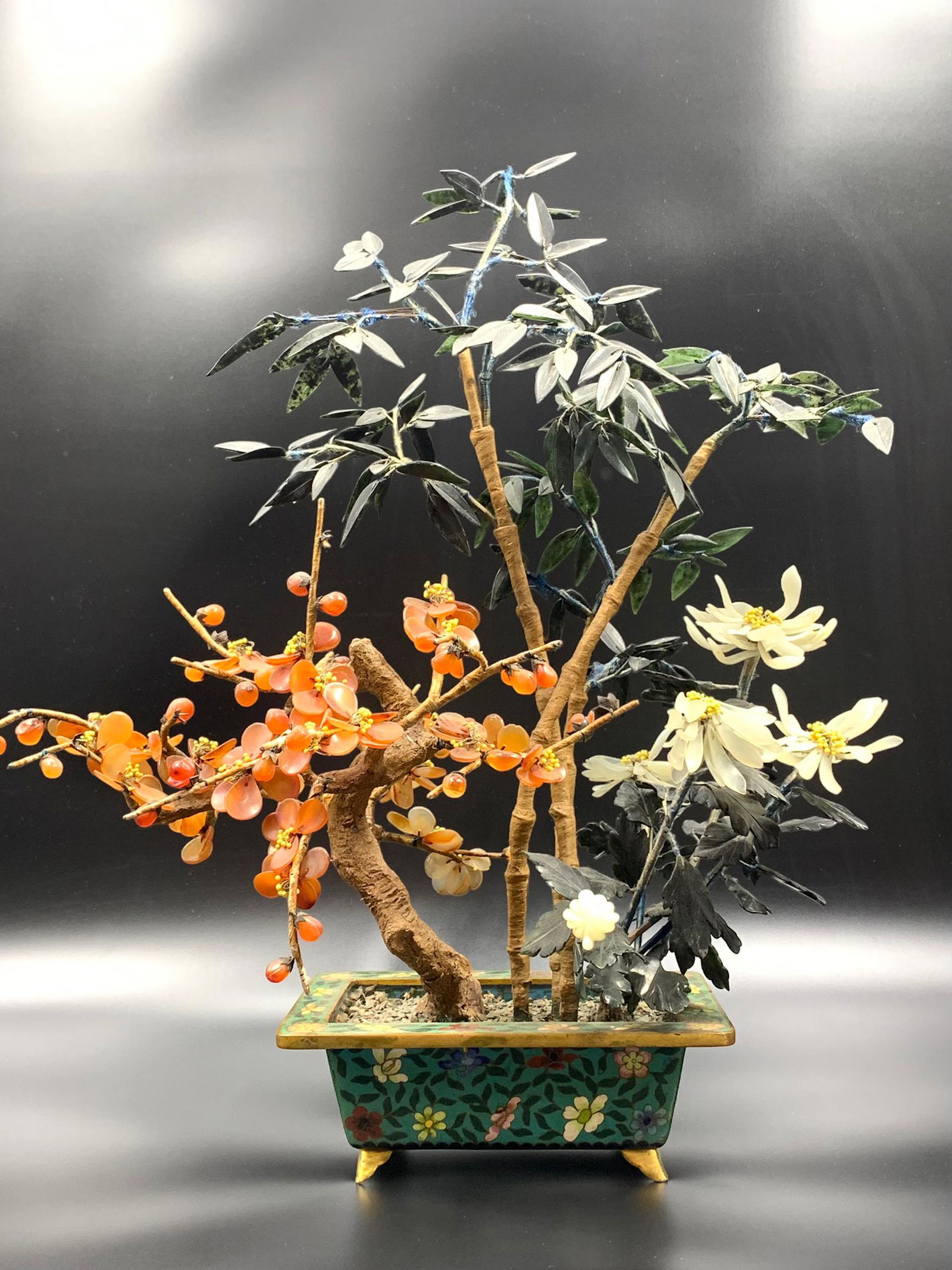 Fine chinese antique closionne jade and coral tree (1 of 6)