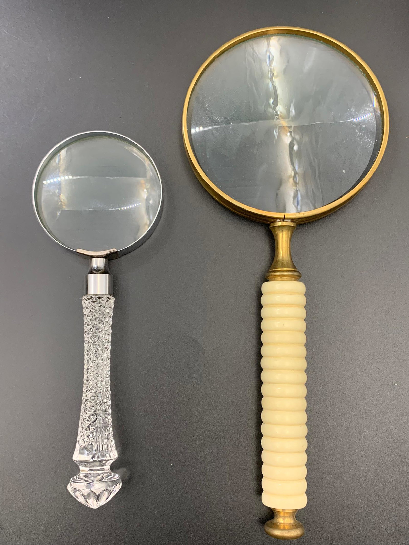 2 crystal and bone handle magnifier: Bigger: 9.75"L
