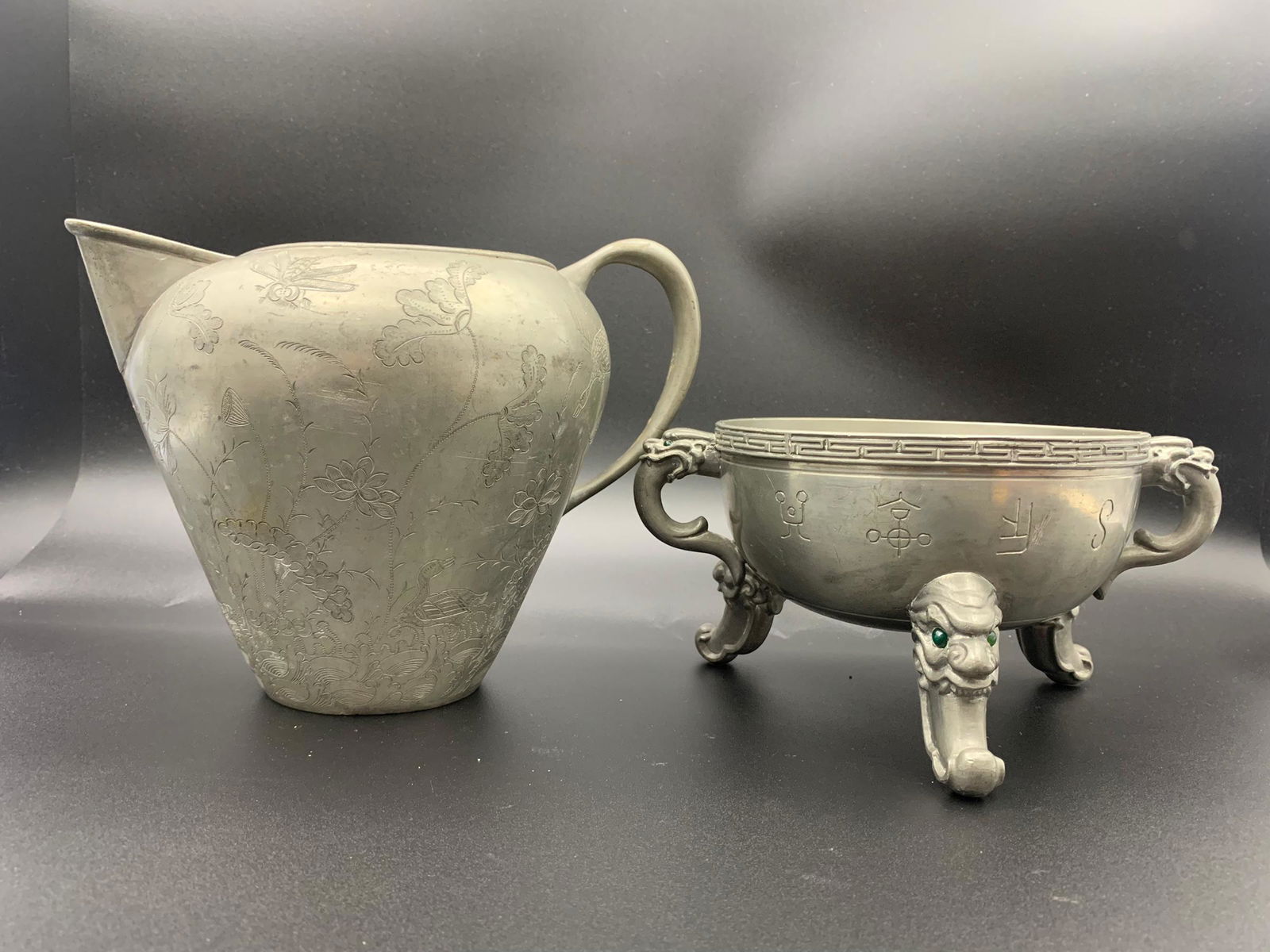2 chinese antique white bronze carved urn and pitcher (1 of 15)