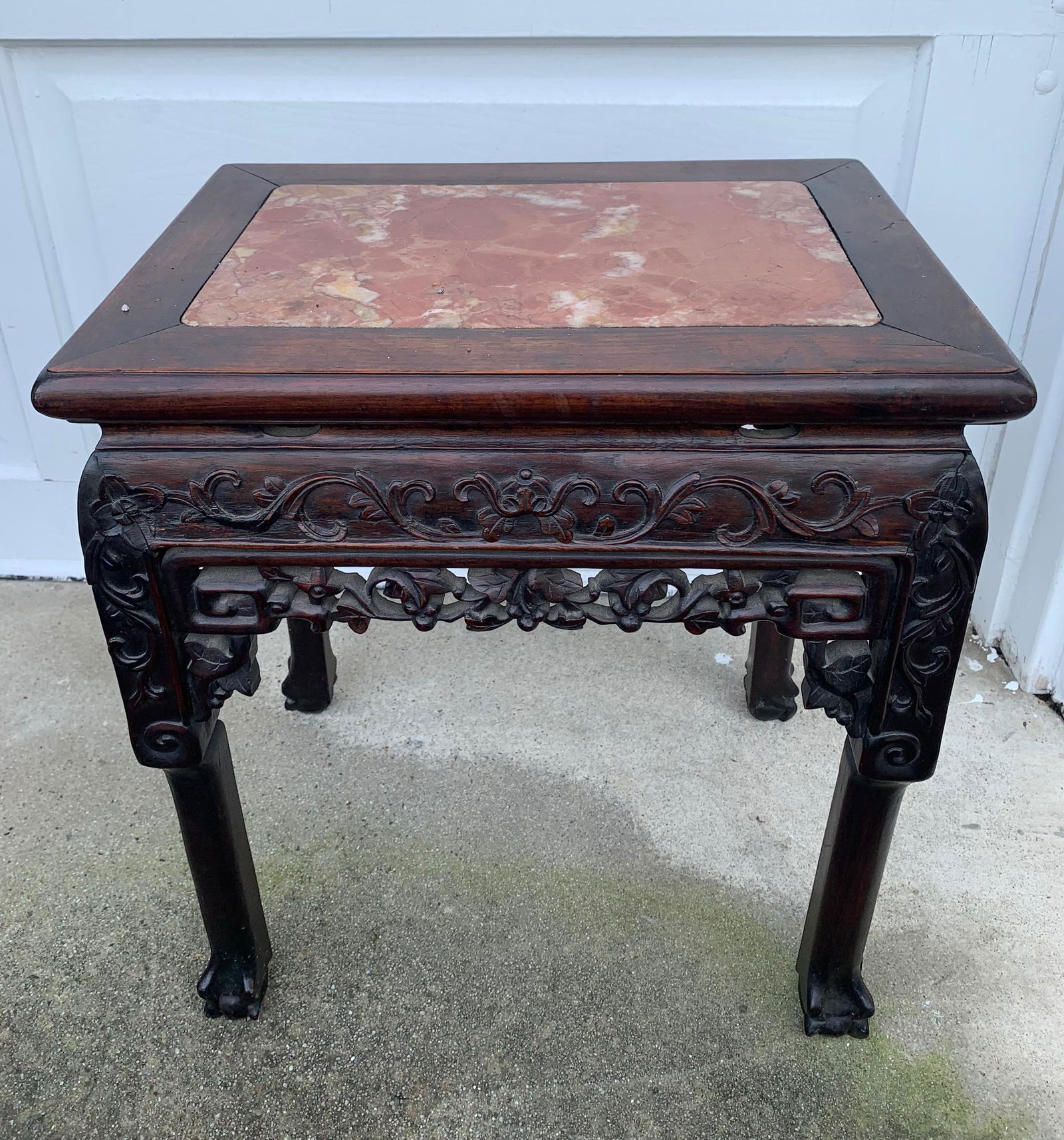 Chinese antique rosewood carved stool with marble embedded (1 of 8)