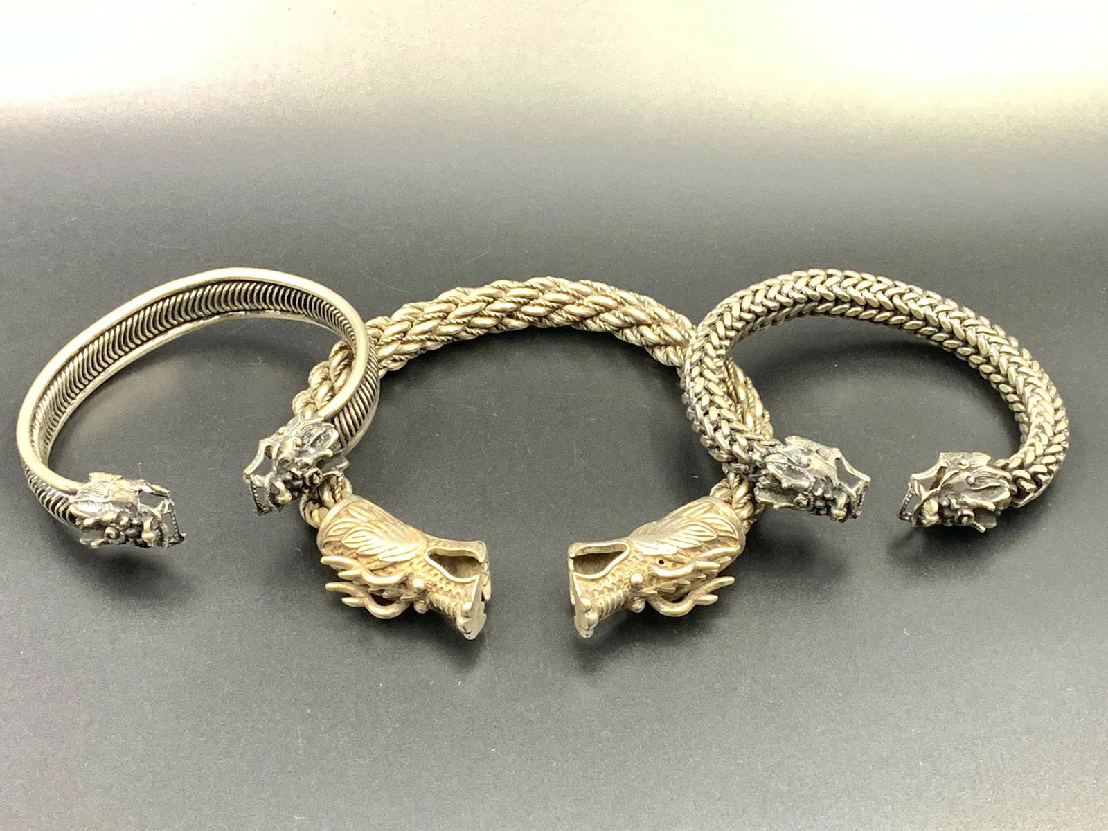 Set of chinese silver carved dragon pattern bangle (1 of 5)