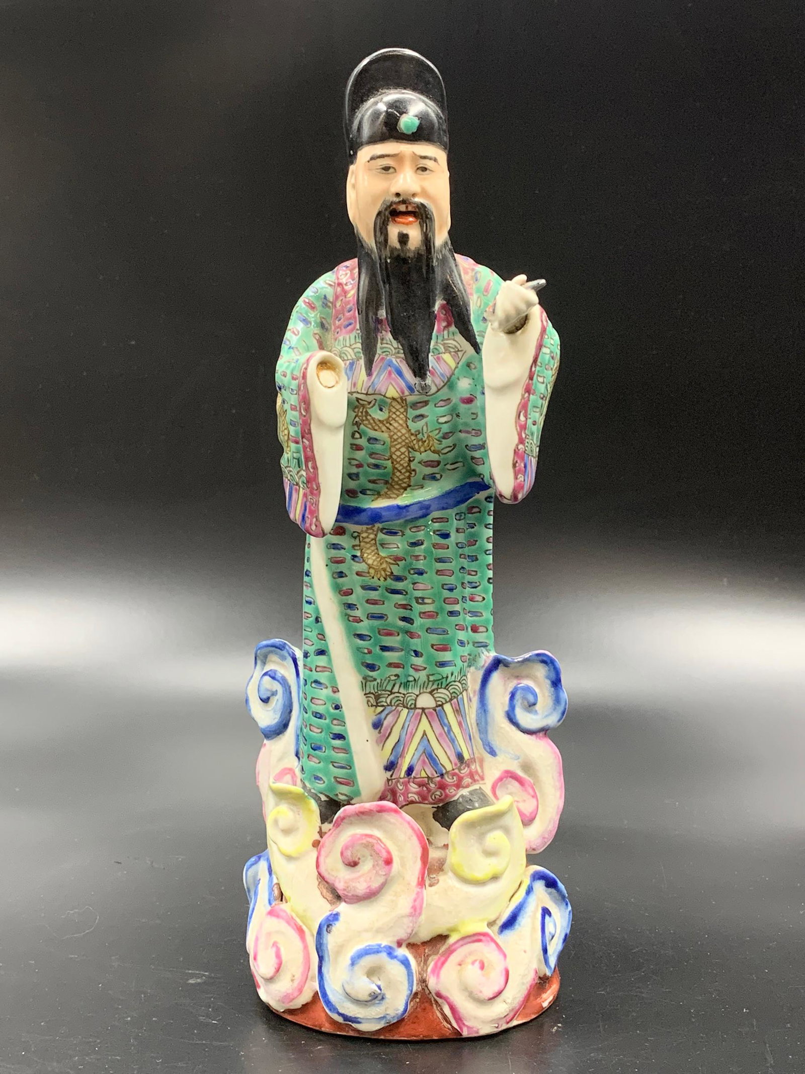 Chinese antique famille rose porcelain figurine: 10.5"