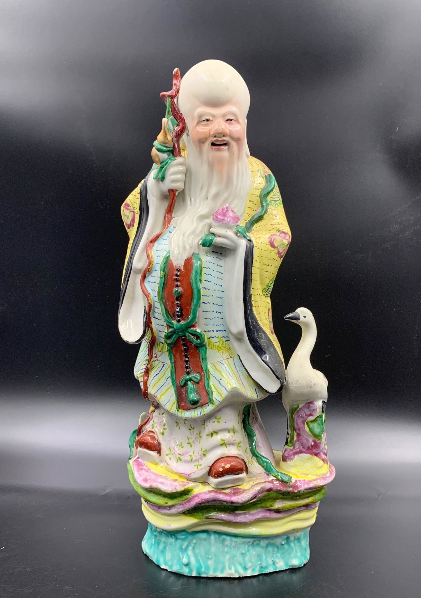 Chinese antique famille rose porcelain figurine: 14"H