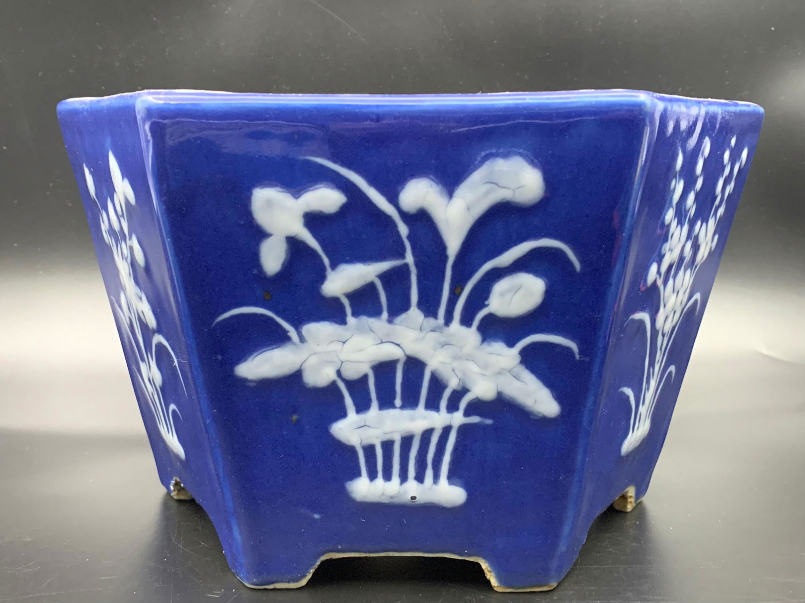 Chinese antique blue glazed white floral scene porcelain vase (1 of 6)