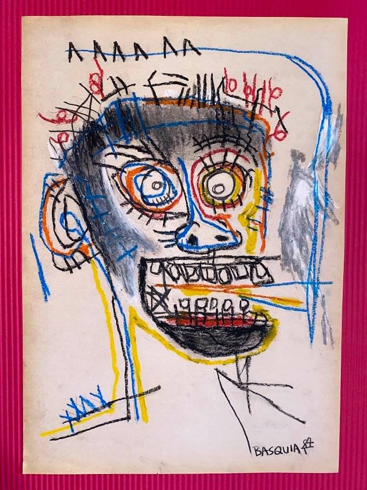 Jean-Michel Basquiat Mixed Media (In the Style of): In the style of Jean-Michel Basquiat Drawing on paper 11 1/2 x 8 1/4 in. Jean-Michel Basquiat (December 22, 1960 Â– August 12, 1988) was an American artist of Haitian and Puerto Rican descent. Basq
