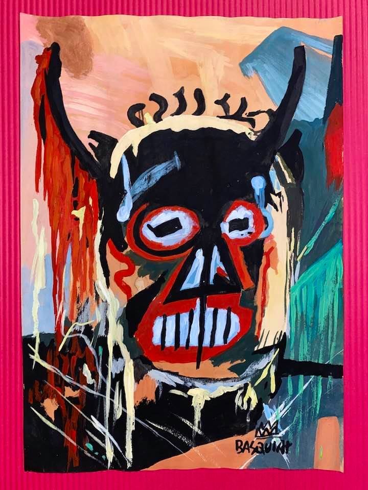 Jean-Michel Basquiat Mixed Media (In the Style of): In the style of Jean-Michel Basquiat Drawing on paper 11 1/2 x 8 1/4 in. Jean-Michel Basquiat (December 22, 1960 – August 12, 1988) was an American artist of Haitian and Puerto Rican descent. Basqui