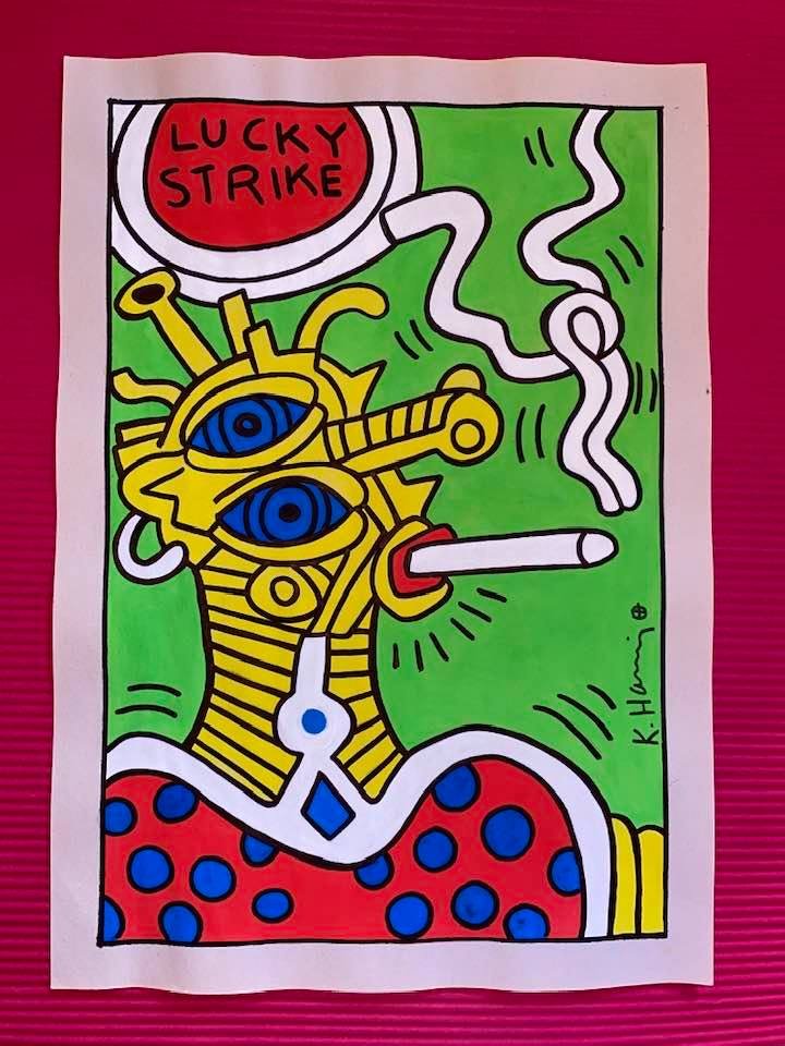 Keith Haring mixed media drawing (in the style of): In the style of Keith Haring Drawing on paper 11 3/4 x 8 1/4 in. Keith Haring was born in 1958 in Reading, Pennsylvania, and grew up in Kutztown, a nearby town. He died in New York in 1990. ... In 198