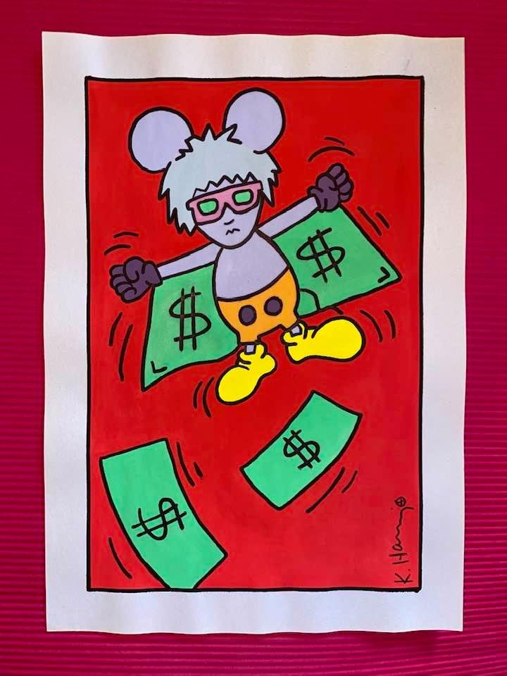 Keith Haring mixed media drawing (in the style of): In the style of Keith Haring Drawing on paper 11 3/4 x 8 1/4 in. Keith Haring was born in 1958 in Reading, Pennsylvania, and grew up in Kutztown, a nearby town. He died in New York in 1990. ... In 198