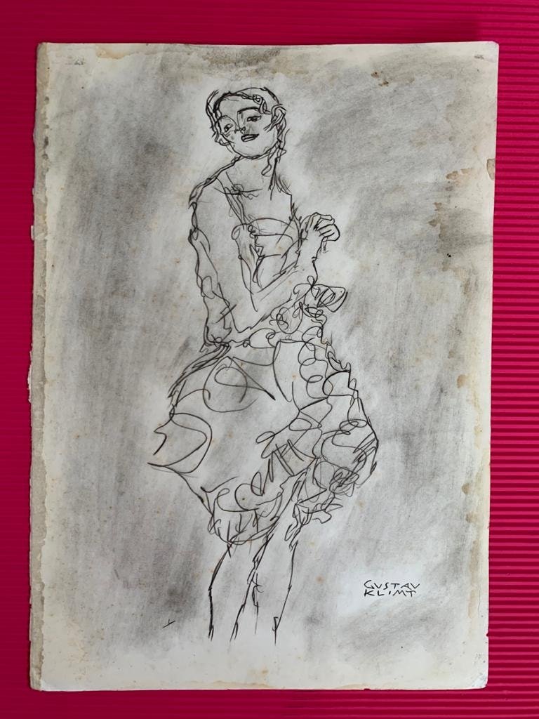 Gustav Klimt (In the Style of): Drawing on paper 11 1/4 x 8 in, style of Gustav Klimt (July 14, 1862 – February 6, 1918) was an Austrian symbolist painter and one of the most prominent members of the Vienna Secession movement. Kli