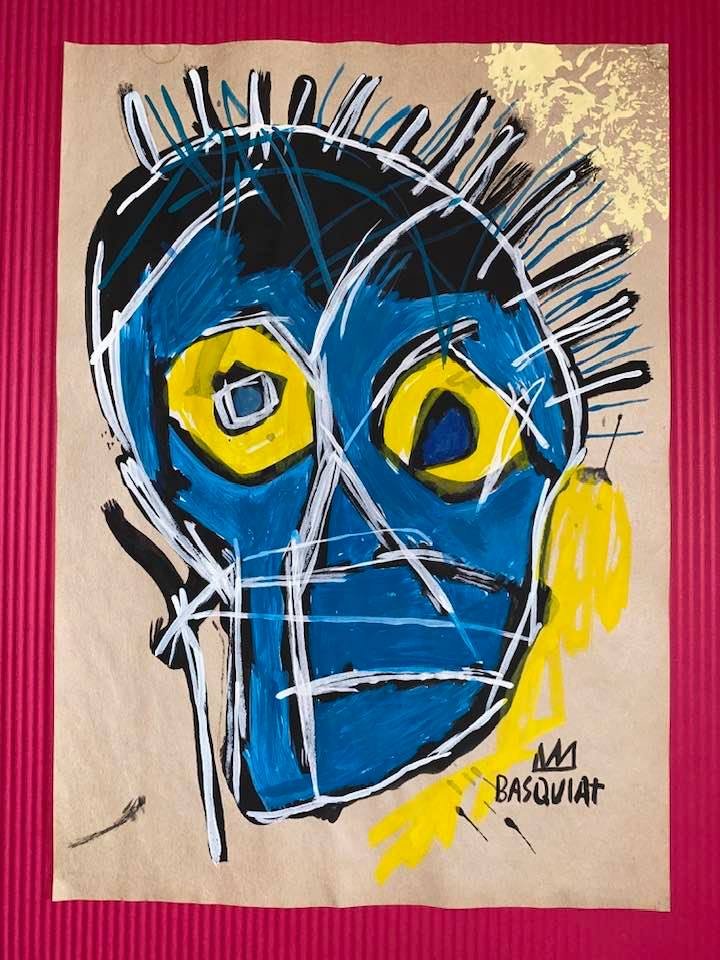 Jean-Michel Basquiat Mixed Media (In the Style of): In the style of Jean-Michel Basquiat Drawing on paper 11 1/2 x 8 1/4 in. Jean-Michel Basquiat (December 22, 1960 Â– August 12, 1988) was an American artist of Haitian and Puerto Rican descent. Basq