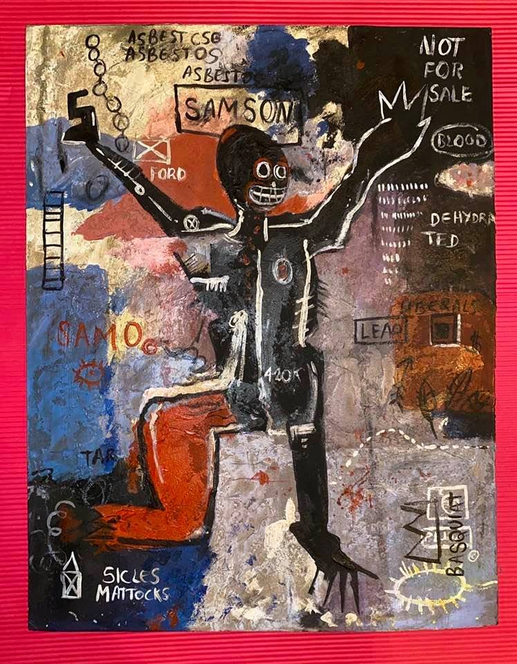 Jean Michel Basquiat (Oil on Cardboard) Style of: In the style of Jean-Michel Basquiat Oil on Cardboard 17 3/4 x 13 3/4 in. Jean-Michel Basquiat (December 22, 1960 – August 12, 1988) was an American artist of Haitian and Puerto Rican descent. Basqu