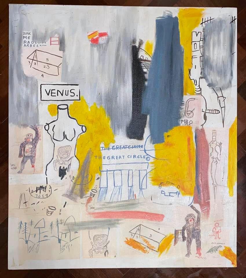 Jean Michel Basquiat (Oil on Canvas) Style of: In the style of Jean-Michel Basquiat Oil on Canvas 35 x 30 1/2 in. Jean-Michel Basquiat (December 22, 1960 – August 12, 1988) was an American artist of Haitian and Puerto Rican descent. Basquiat fir